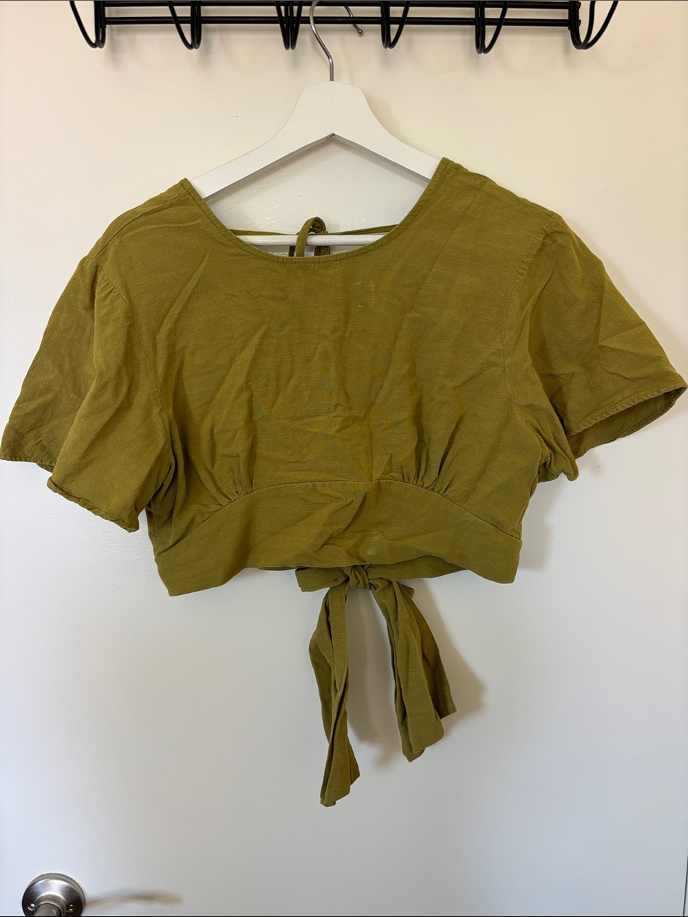 Zara Olive Tie-Back Crop Top Small